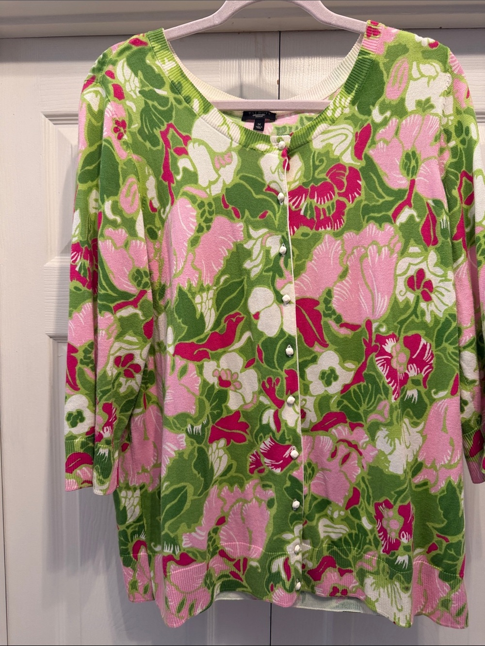 Talbots Pink & Green Floral Button Cardigan